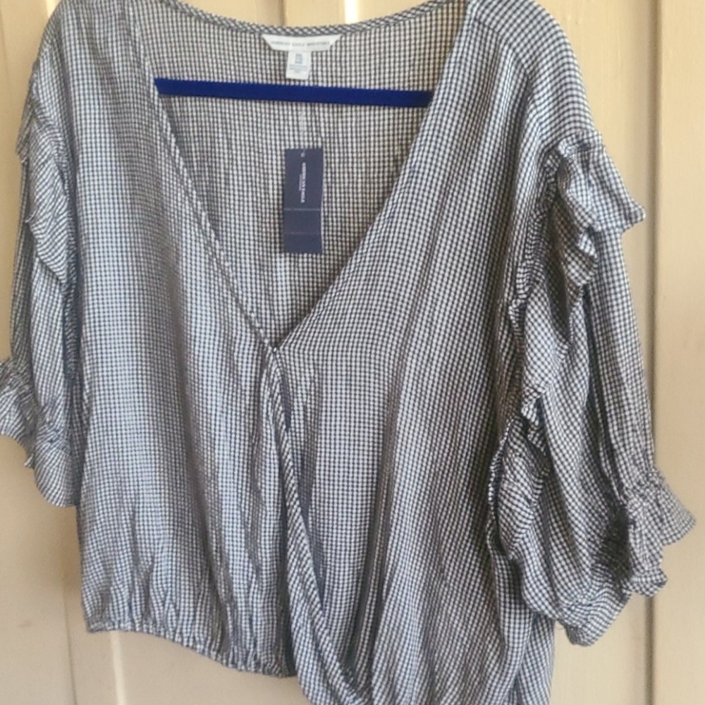 American Eagle Gingham Crop Top Black & White Size XXL - Picture 2 of 12